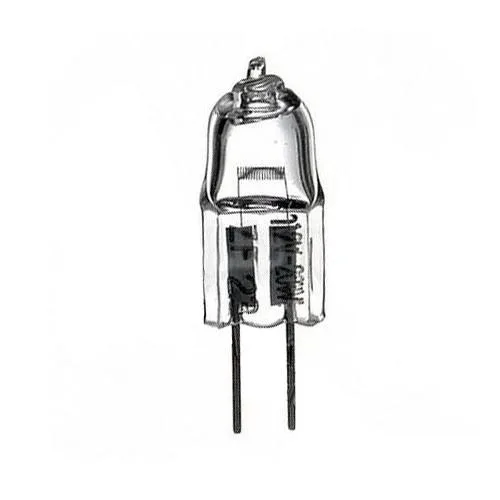Small G4 halogen capsule with clear glass envelope and two pins