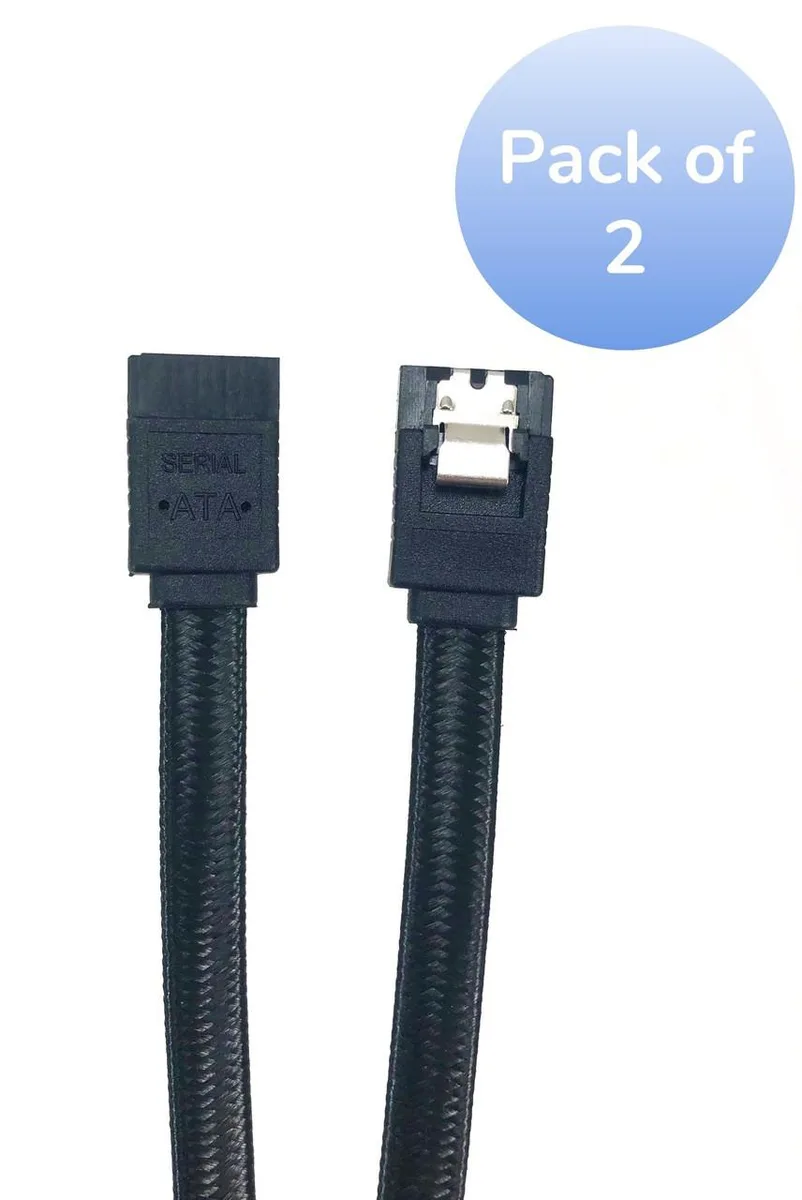 Micro Connectors Micro Connectors SATA III straight sleeved cable with locking latch, black, 40 inches, 2 pack — product photo