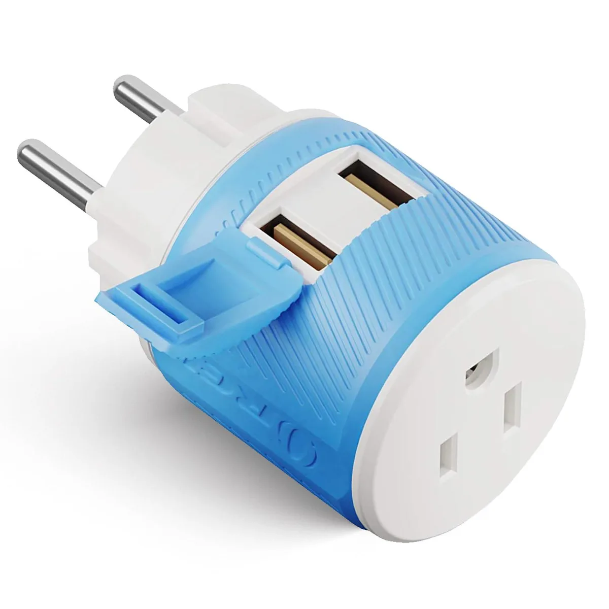  OREI U2U-20 Denmark Travel Adapter Type K Dual USB Blue — product photo