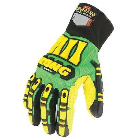 Pair of green nylon gloves with synthetic leather palms and TPR knuckle guards