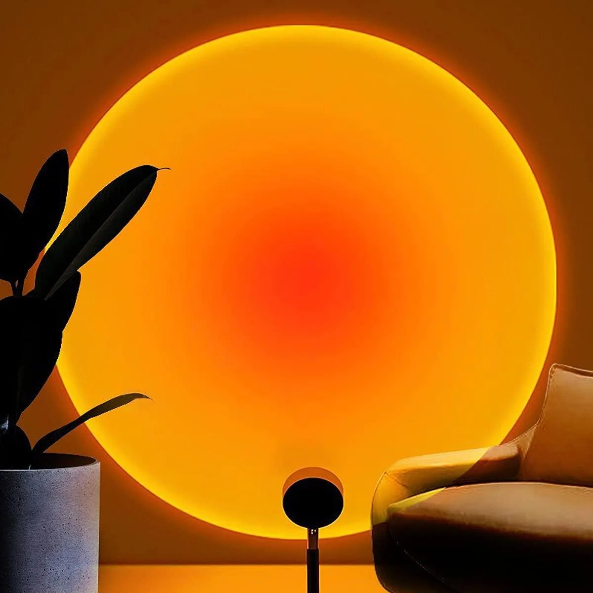 Rectangular sunset-red LED lamp on stand, 10x10x19cm, USB powered