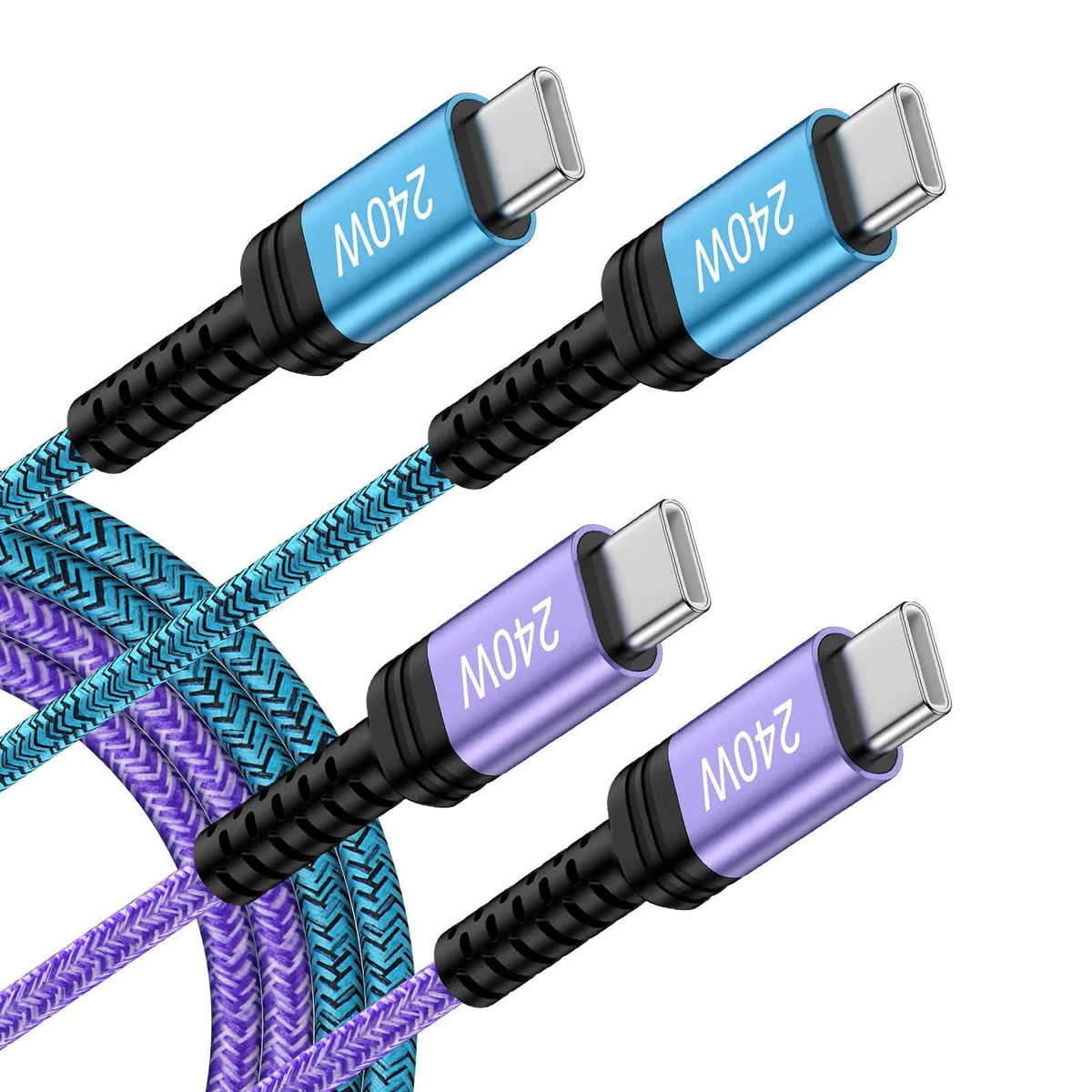 Orange braided USB-C to USB-C cable, six feet long, male-to-male connectors