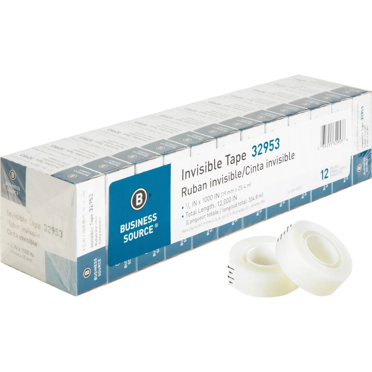 Business Source Business Source 32953 Invisible Tape 3/4"x1000" 12/Pack — product photo