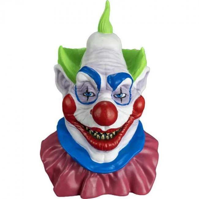 Jumbo vinyl bank of a Killer Klown bust, 13 inches tall on display base