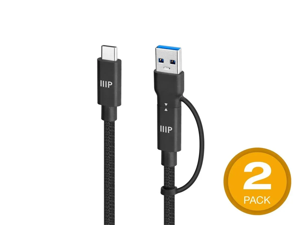 Monoprice Inc. Monoprice 148862 USB4 20Gbps 2-in-1 Cable 240W 4K60Hz 3ft Black 2 Pack — product photo