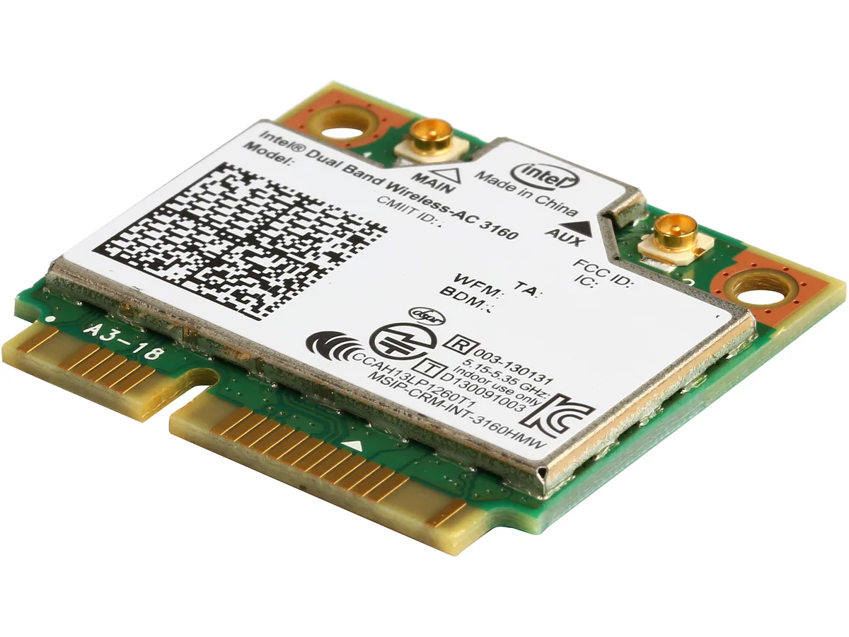 Small green and white Mini PCI Express Wi-Fi and Bluetooth 4.0 adapter for notebooks