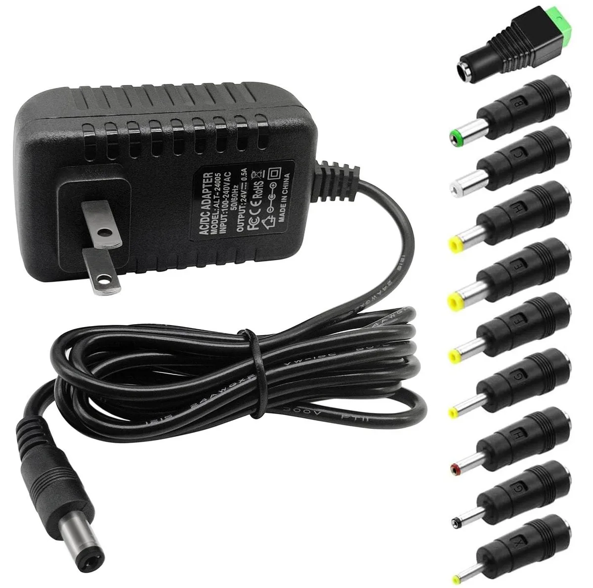  MTYTOT 24V 0.5A Power Adapter 5.5mm x 2.5mm/2.1mm with 10 Tips — product photo