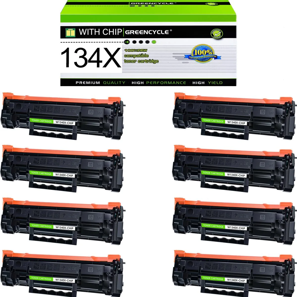 GREENCYCLE GREENCYCLE 134X Black Toner Cartridge W1340X 8-Pack 2400 Pages — product photo