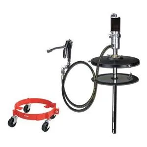 Silver metal grease pump with long nozzle and hose
