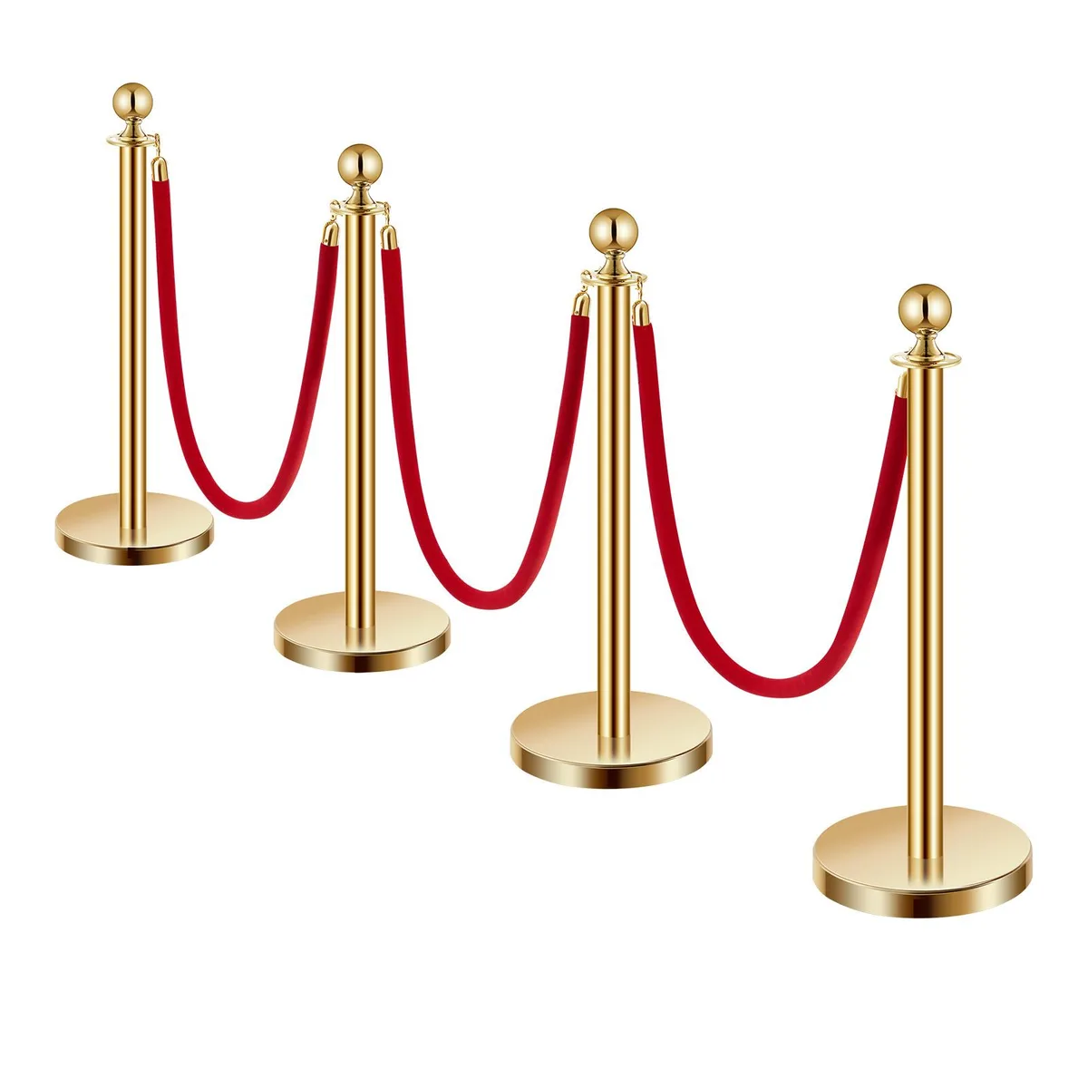 VEVOR VEVOR Stanchions and Velvet Ropes 4Pcs Gold 3.5kg Base 1.5m Ropes 32mm Rope Diameter — product photo