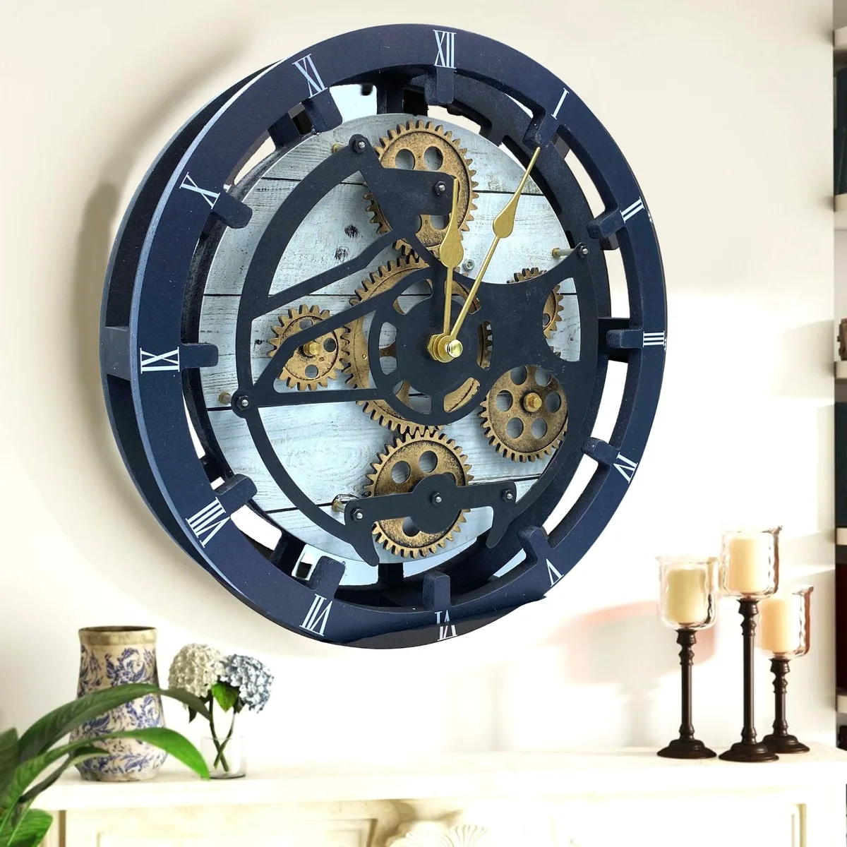 The Gears Clock The Gears Clock 16 inch Wall Mantel Clock White Farmhouse — product photo