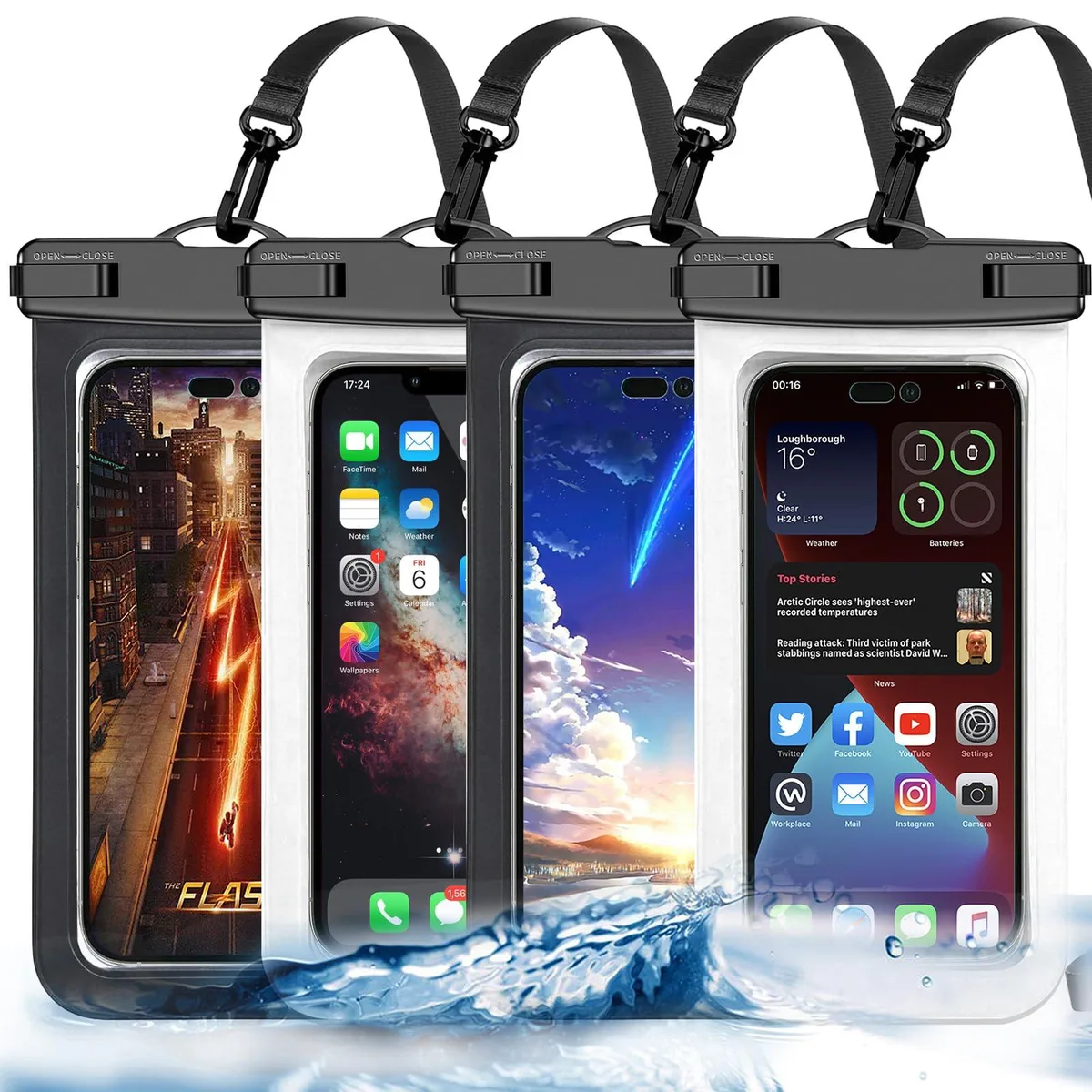 Famoby Waterproof Phone Pouch 4 Pack Black White IP68 8.3in — product photo