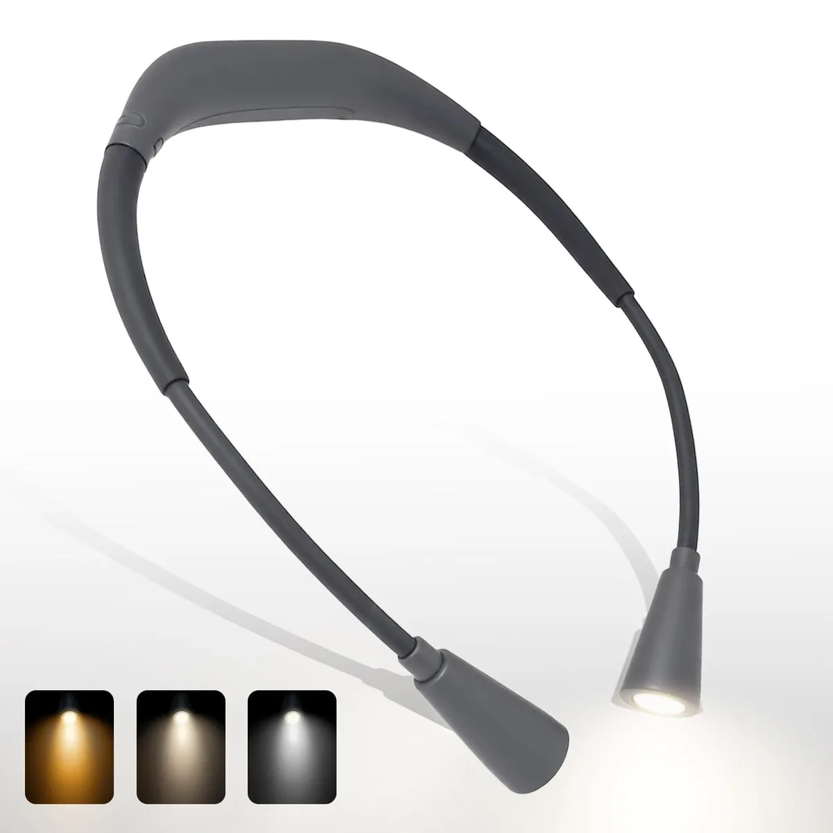 Flexible neck-worn book light with adjustable arms and USB-C charging