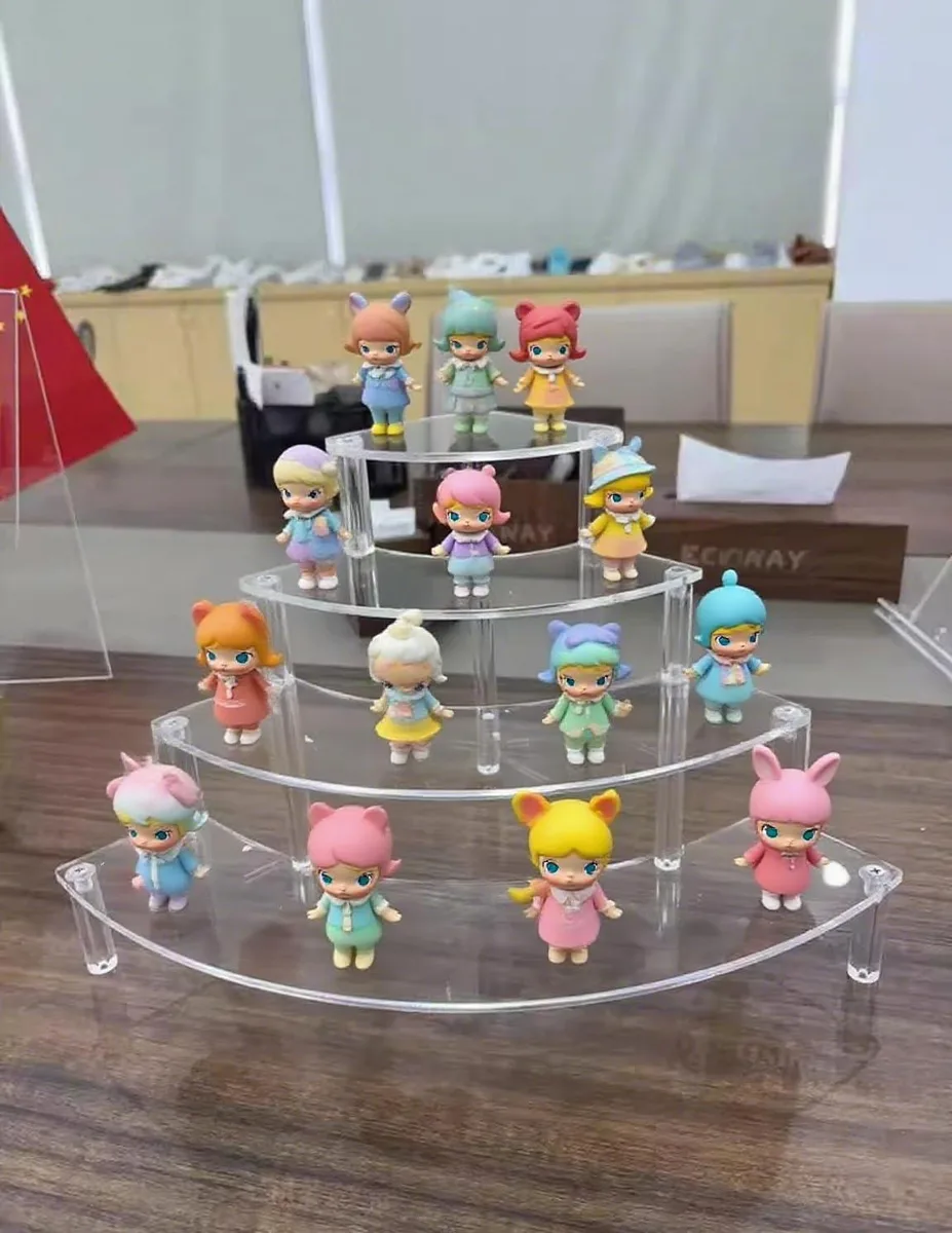 Clear acrylic four-tier corner display stand with glossy finish