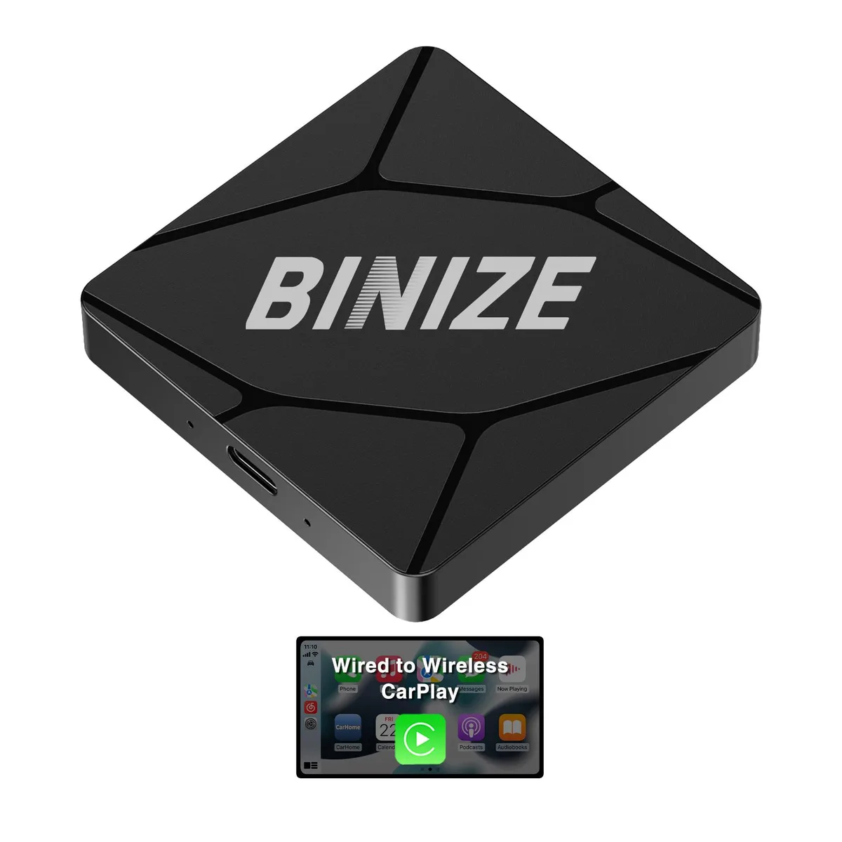 Small compact Binize Wireless CarPlay Adapter with USB-C port