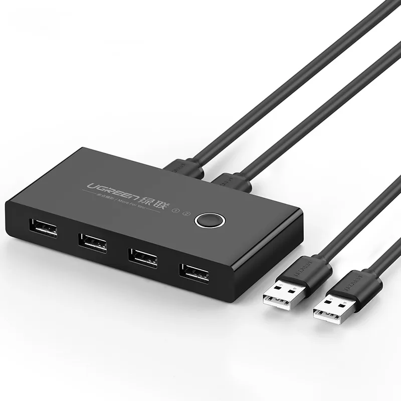 Rectangular USB 3.0 sharing switch with four ports and two 1.5 m cables