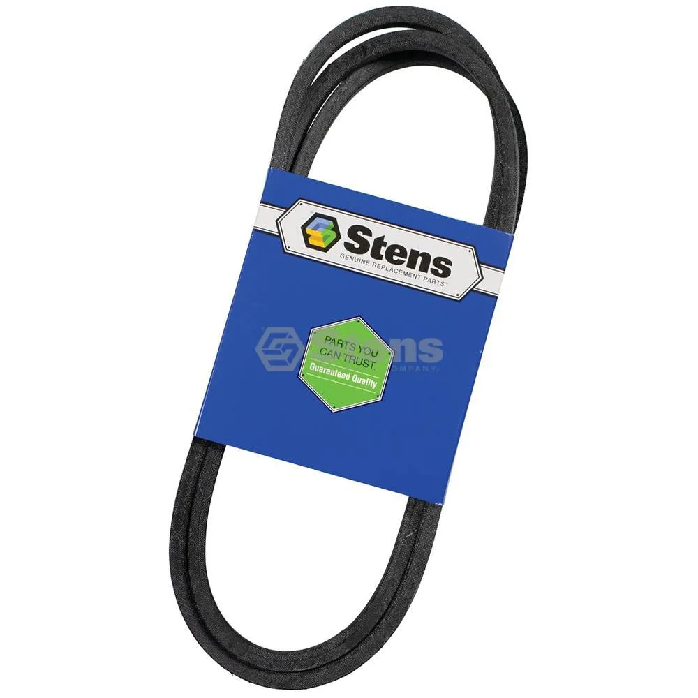 Black rubber V-belt in branded sleeve, 95 1/2 inches long, half inch wide