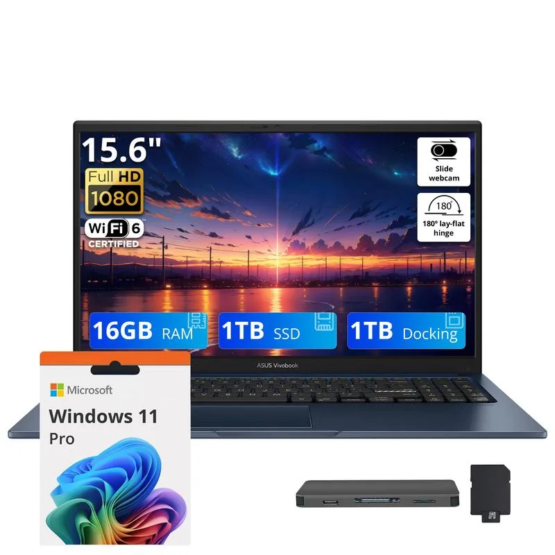 ASUS ASUS Vivobook 15.6" FHD Business Laptop Intel Core 3 100U 16GB 1TB SSD + 1TB Docking Station Quiet Blue — product photo