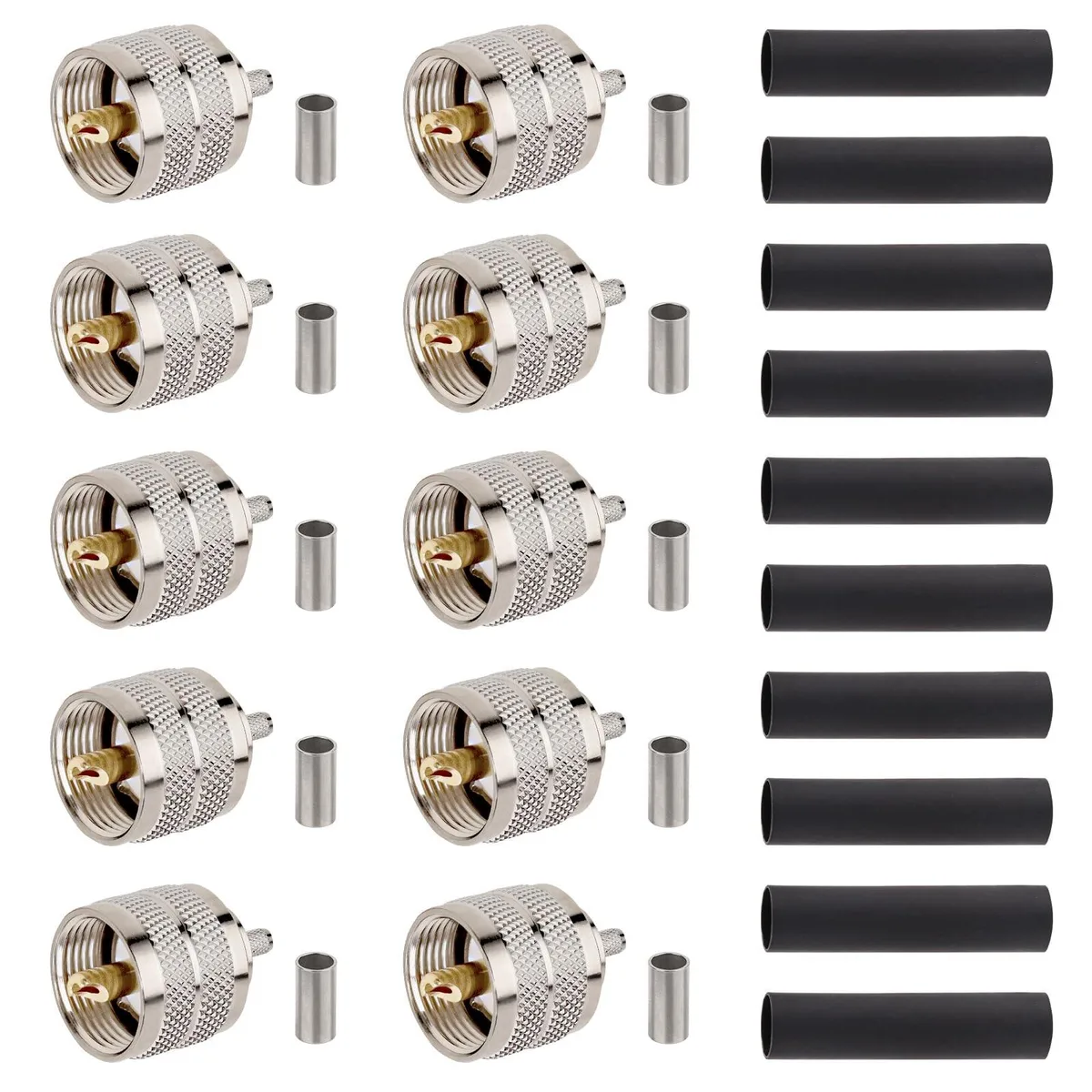 GSM Outdoors GSM Outdoors PL-259 UHF Male Crimp Connector 10 Pack for RG58 LMR195 RG400 3D-FB KSR195 Cable — product photo