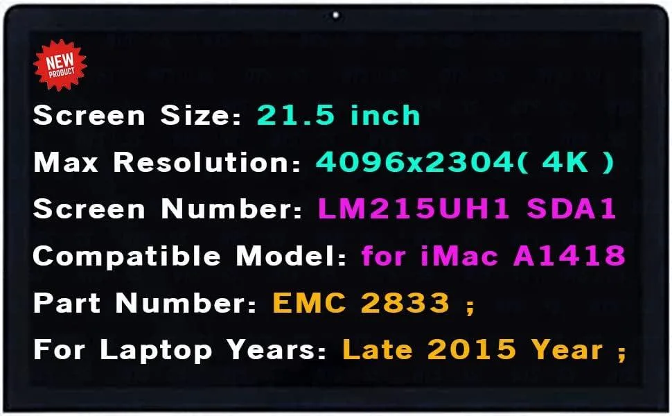 NUOLAISUN NUOLAISUN LM215UH1(SD)(A1) 4K Retina 21.5" iMac A1418 2015 EMC 2833 screen — product photo