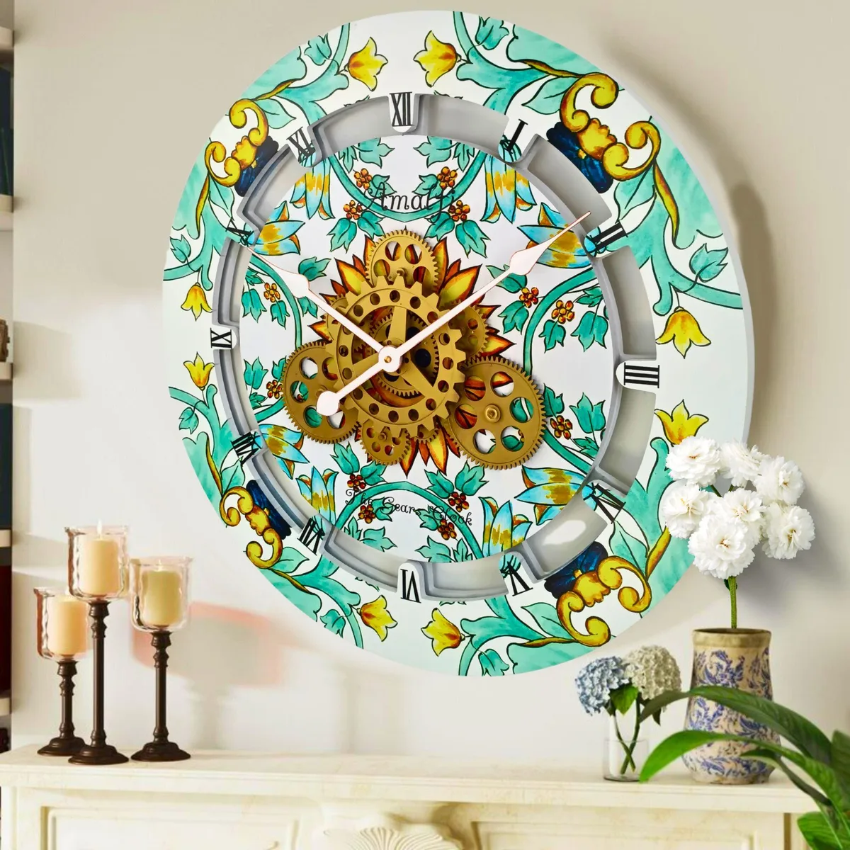 The Gears Clock The Gears Clock Italy Line 24 inch Round Wall Clock Amalfi — product photo