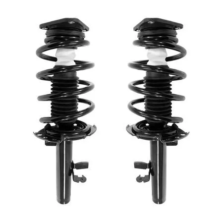 Unity front complete strut assembly kit, two silver metal struts with coiled springs and top mounts