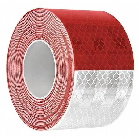 Red and white reflective tape roll, smooth finish, 30 ft length