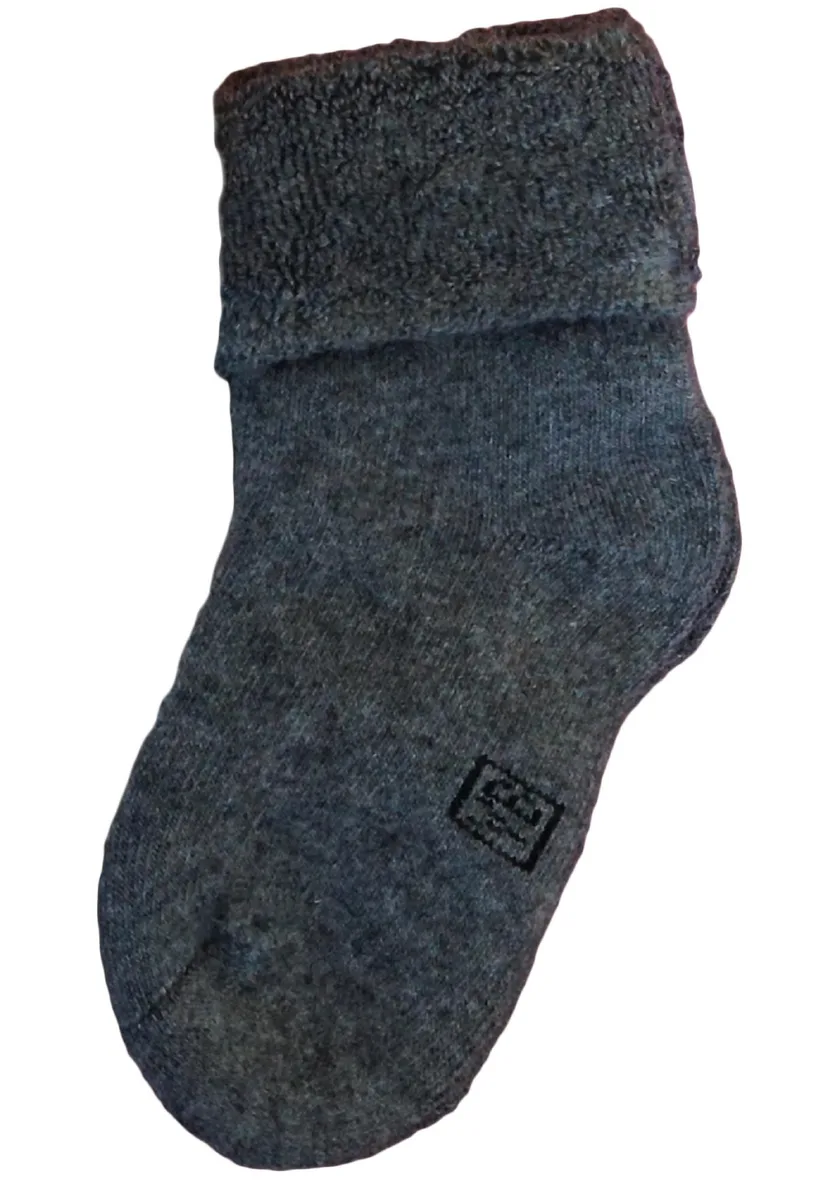 A single pair of grey wool-blend crew socks for babies 0-6 months