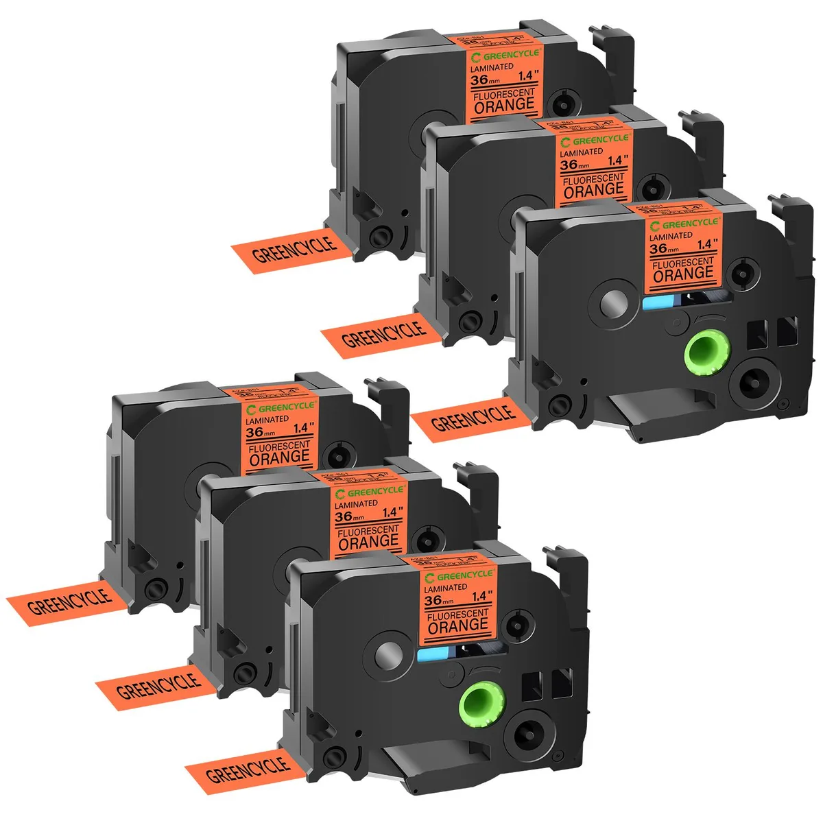 GREENCYCLE GREENCYCLE TZe-B61 36mm Black on Fluorescent Orange label 6 pack — product photo
