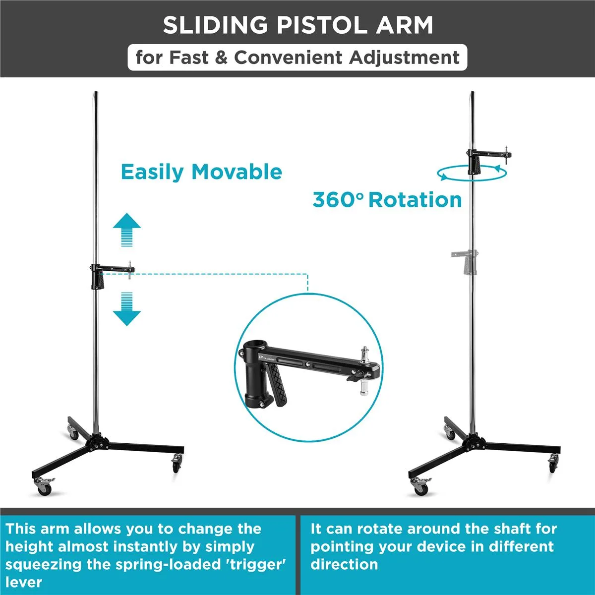 Flashpoint Brand Flashpoint RB-PG Steel Wheeled Pistol Grip Light Stand 6.5' 22 lbs — product photo