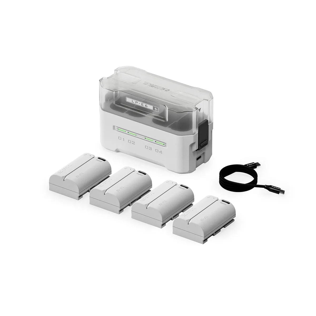 Tilta Technology Co.,Ltd Tilta Technology Co.,Ltd 4-Channel Charging Station with 4x LP-E6P Battery Off White camera accessory — product photo