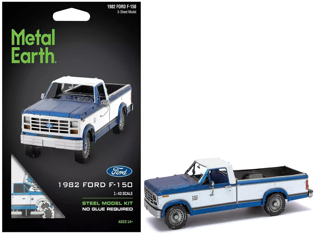 Metal Earth Metal Earth 1982 Ford F-150 Pickup Truck Blue White Moderate hobby collectible — product photo