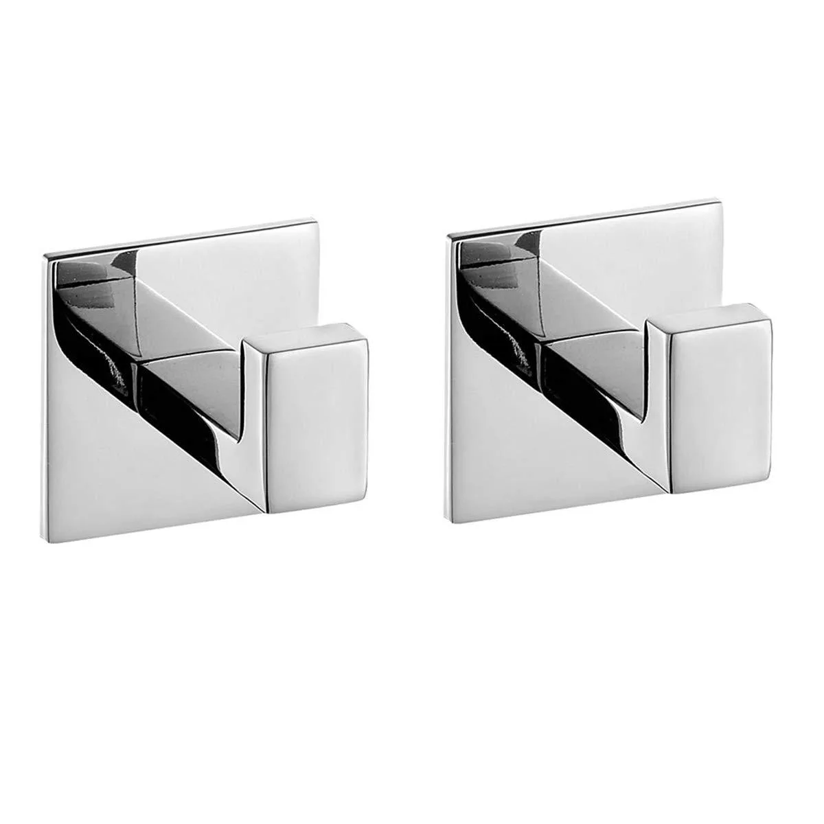 Two square stainless steel hooks with mirror polished finish