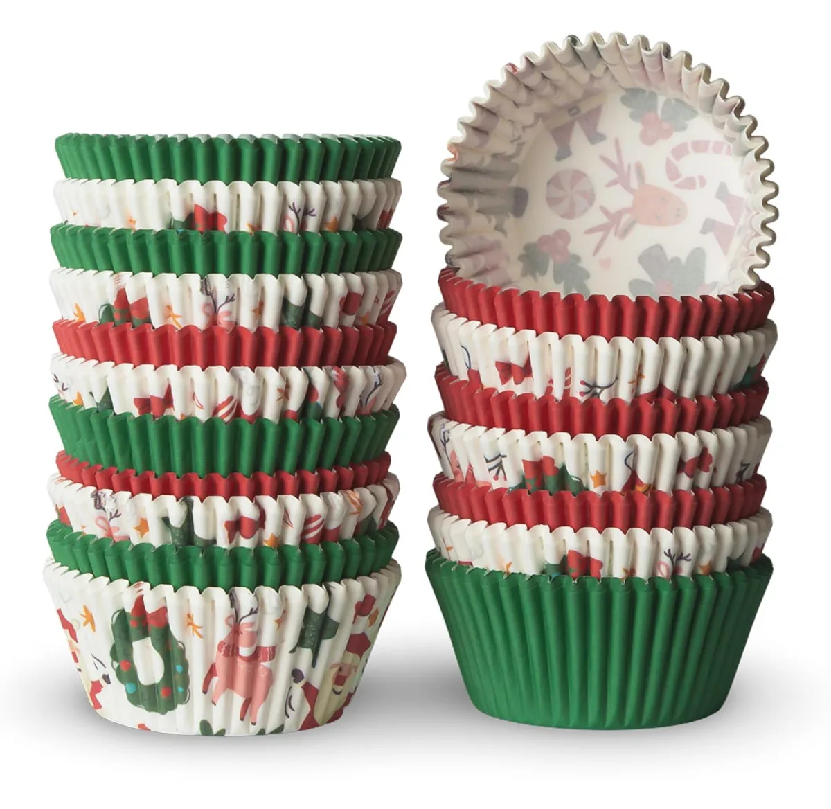 Pack of 500 Christmas paper cupcake liners in red green and white