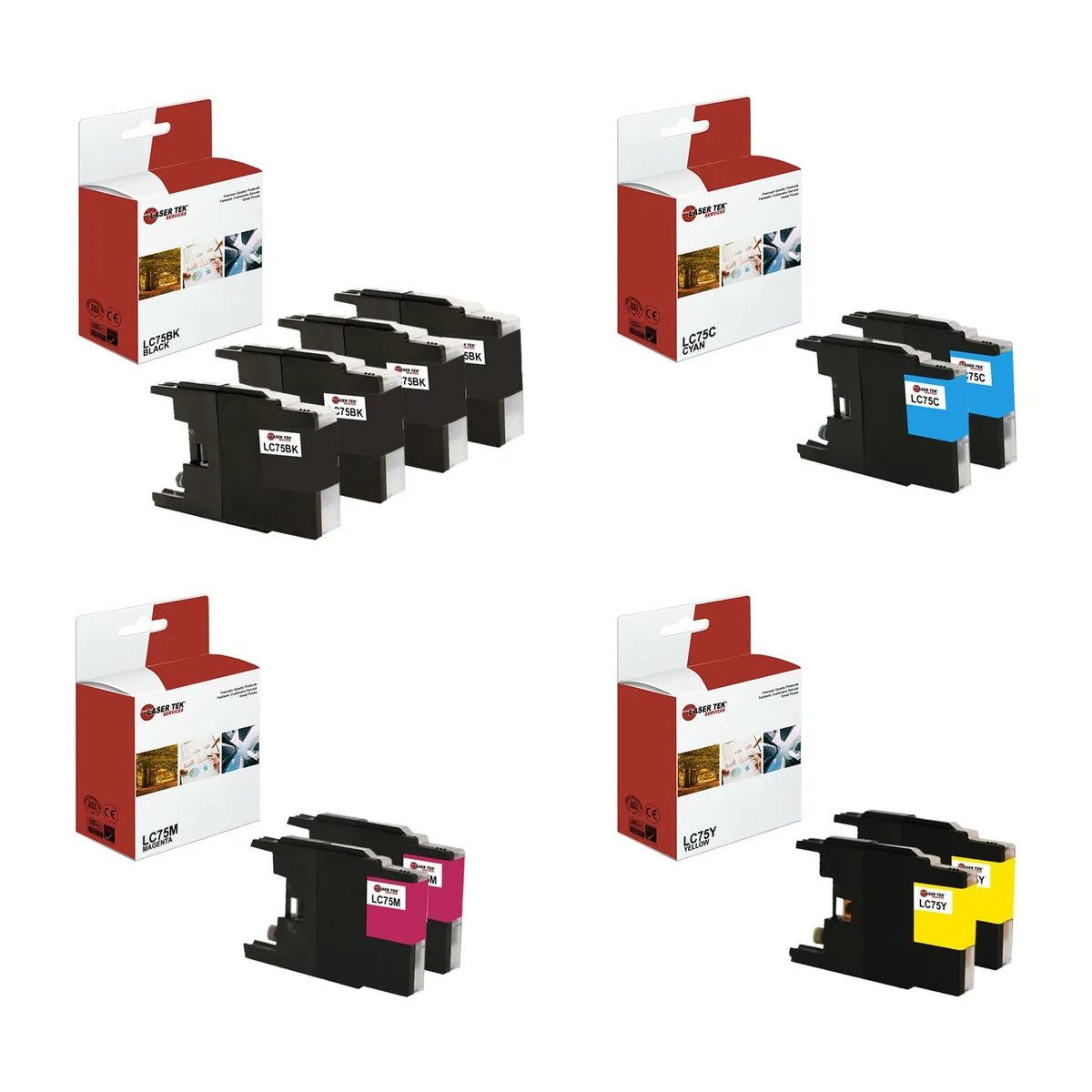Laser Tek Services Laser Tek Services Brother LC-75 Ink Cartridge Set (4 Black, 2 Cyan, 2 Magenta, 2 Yellow) — product photo