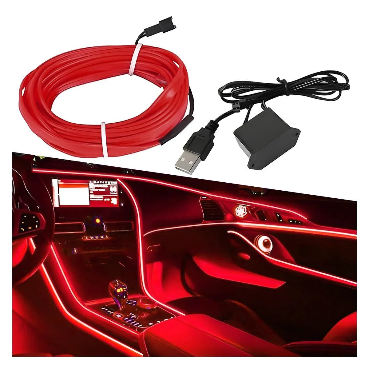 EL Wire Car Interior LED Strip Lights 16FT Red Automotive Specialty Lighting — product photo