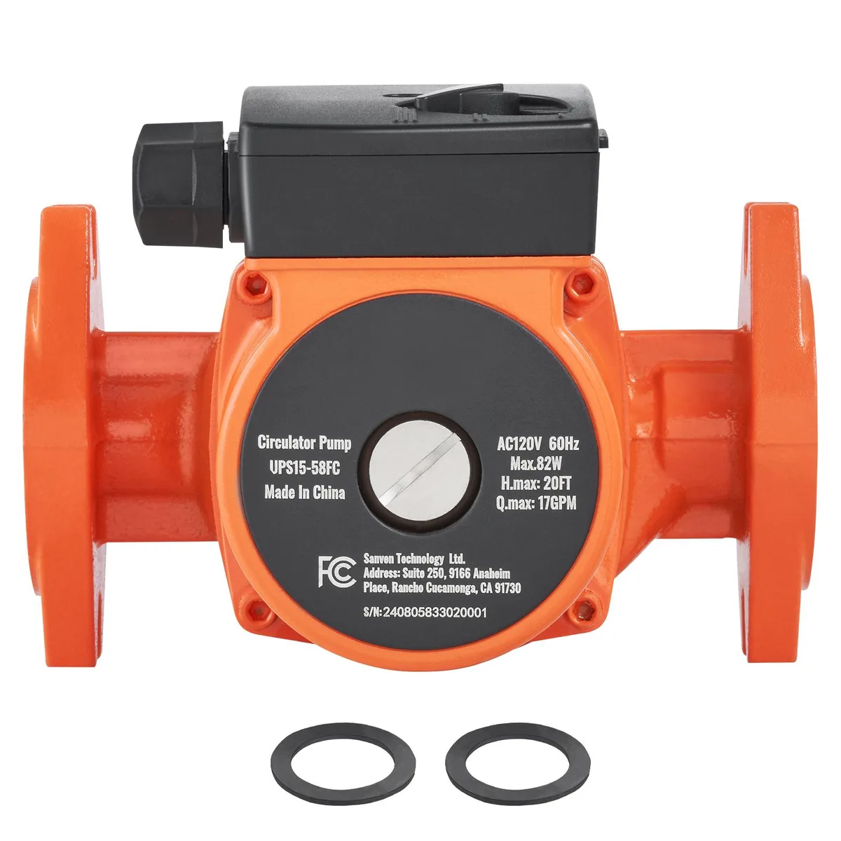 VEVOR VEVOR UPS15-58FC Hot Water Recirculating Pump 110V 82W 17 GPM 1" NPT 3-Speed — product photo