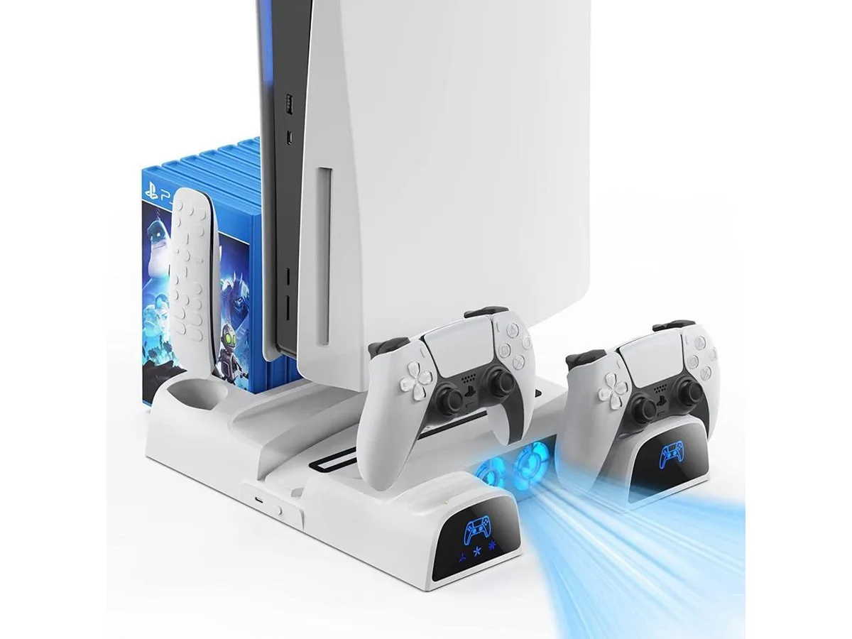BONAEVER BONAEVER PS5 cooling stand with dual charger and 11 game storage — product photo