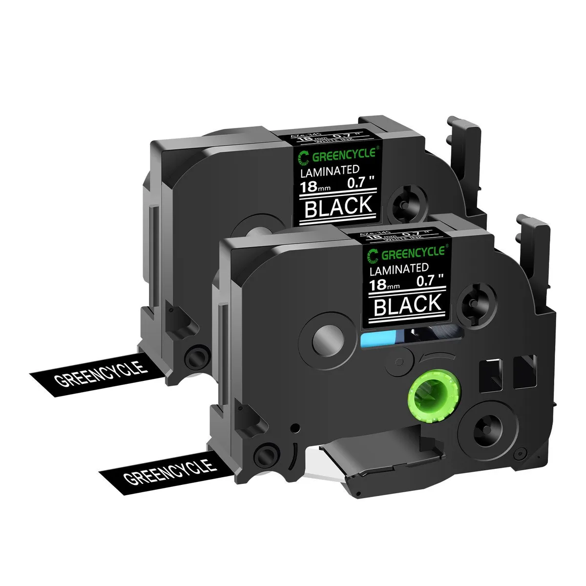 GREENCYCLE GREENCYCLE TZe-345 18mm White on Black Laminated Label Tape 2 Pack — product photo