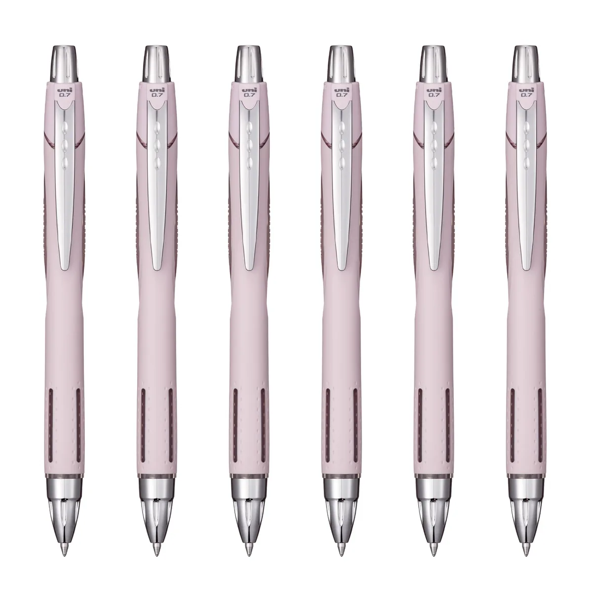 Six lavender retractable ballpoint pens with stainless steel accents