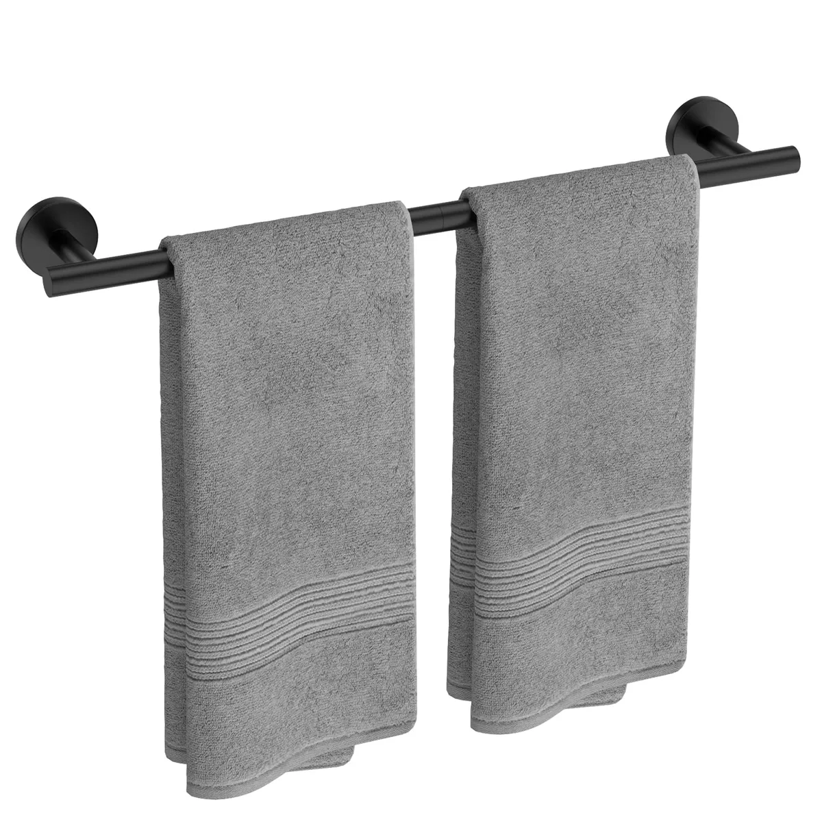 Matte black 24-inch towel bar in two assembled parts with concealed screws
