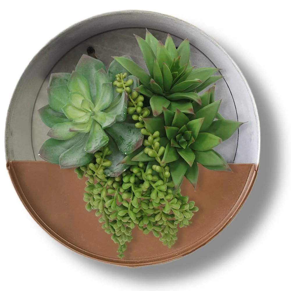 Round galvanized steel wall planter, rust zinc finish, 8 inch diameter