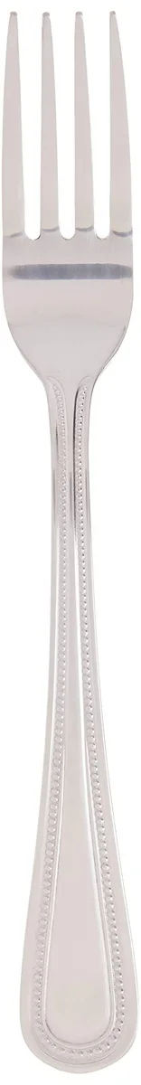Twelve stainless steel dinner forks with dotted handle pattern, silver finish