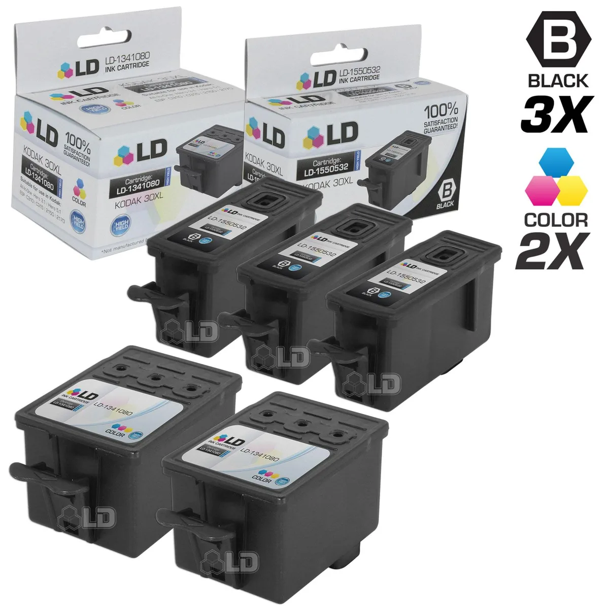 LD Products LD Products Kodak 30XL Compatible 5-Pack Ink Cartridges 3 Black 2 Color — product photo