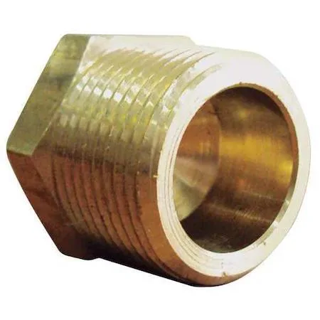 Five brass hex head plugs with threaded ends
