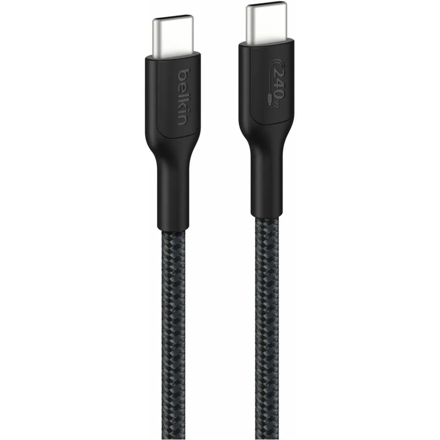 Black braided USB-C to USB-C cable, 3.28 ft