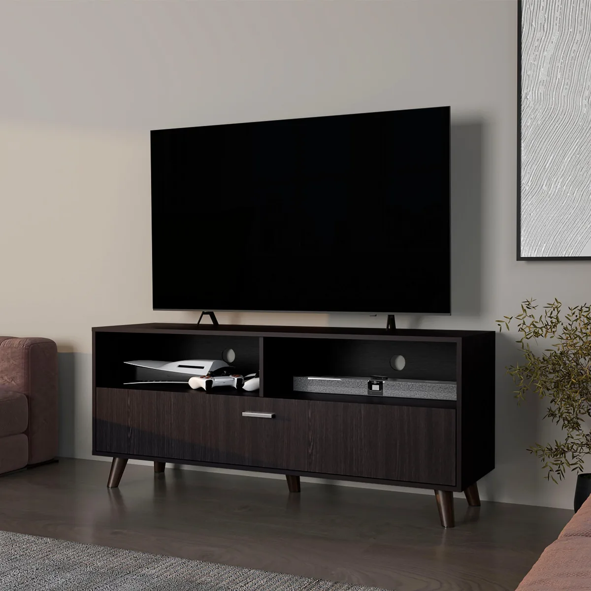 tuphen tuphen Wengue TV Stand Brown Particle Board 1 Door Open Storage Home Entertainment — product photo