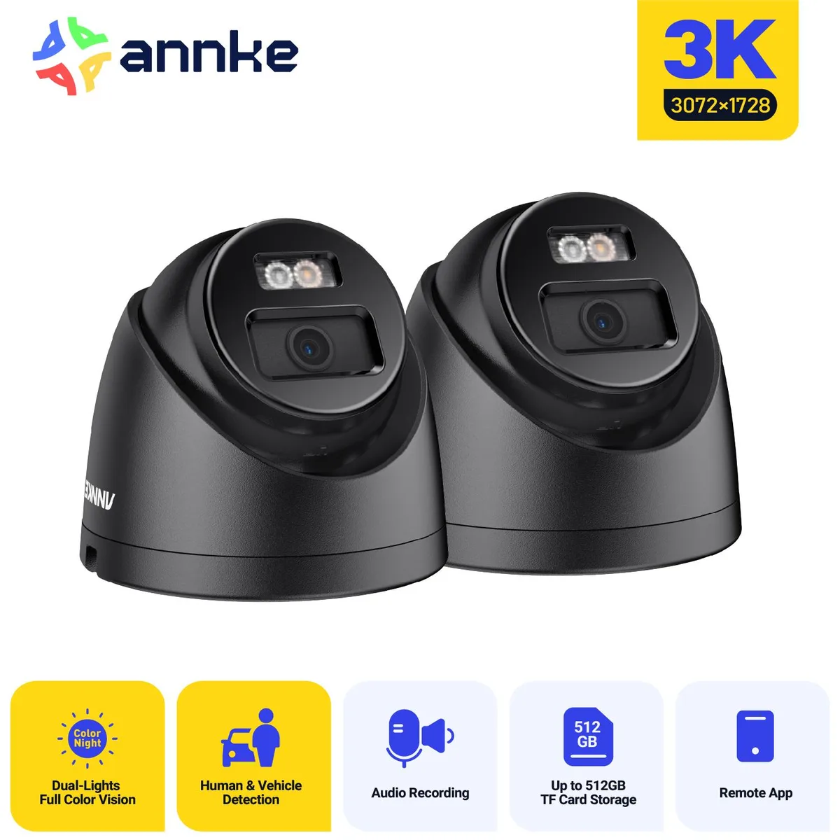 Annke Annke 2PCS 3K PoE Security Camera Black surveillance security system — product photo