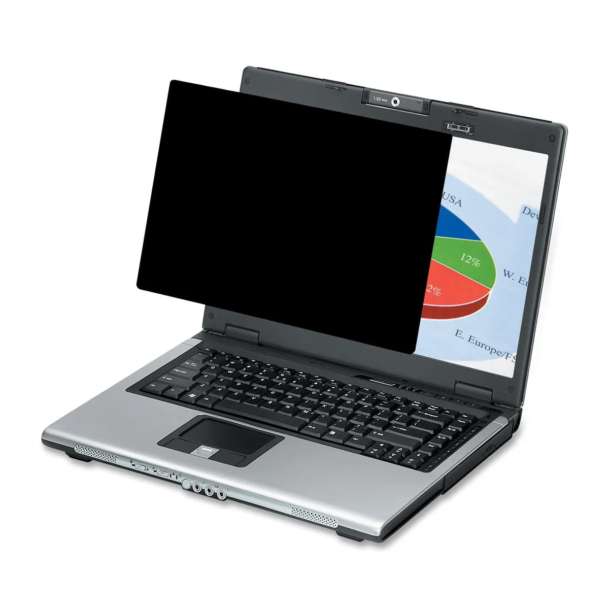 Rectangular black privacy filter, 19 inch screen, thin matte finish with attachment tabs
