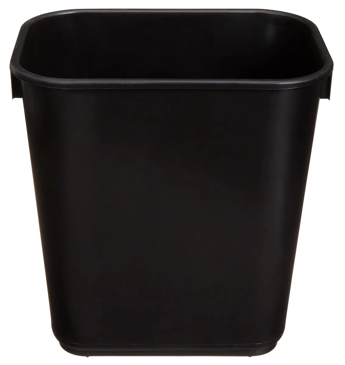 Twelve black rectangular polypropylene wastebaskets with open tops, 11.38 by 8 by 12 inches
